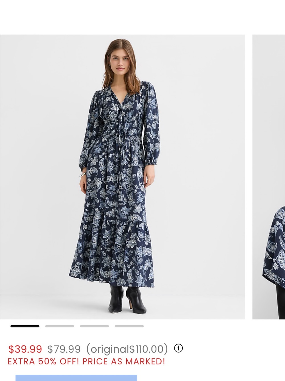 LOFT Navy Blue Floral Tiered Maxi Dress